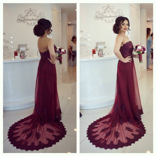 Cheap Attractive Burgundy Open Back Long Prom Dresses with Sweep Train PL218