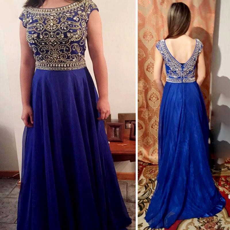 royal blue and silver prom dress